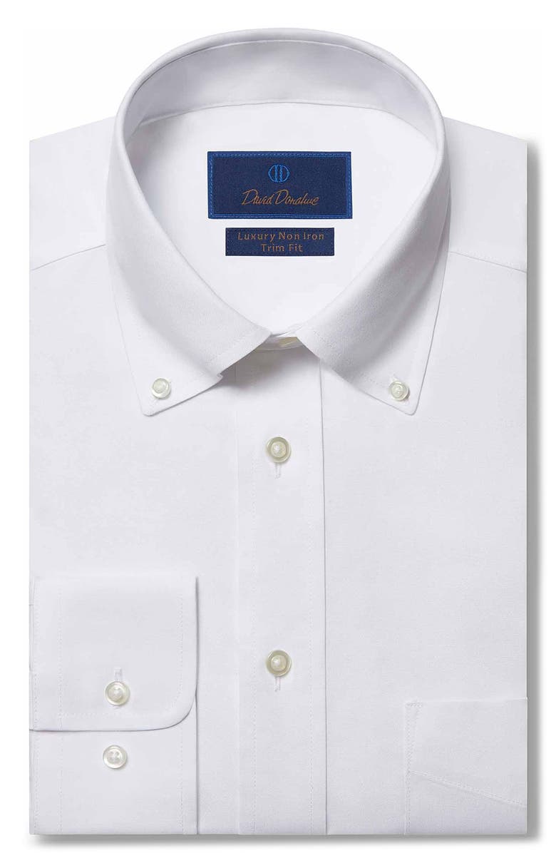 David Donahue Trim Fit Pinpoint Oxford Non-Iron Dress Shirt, Main, color, White