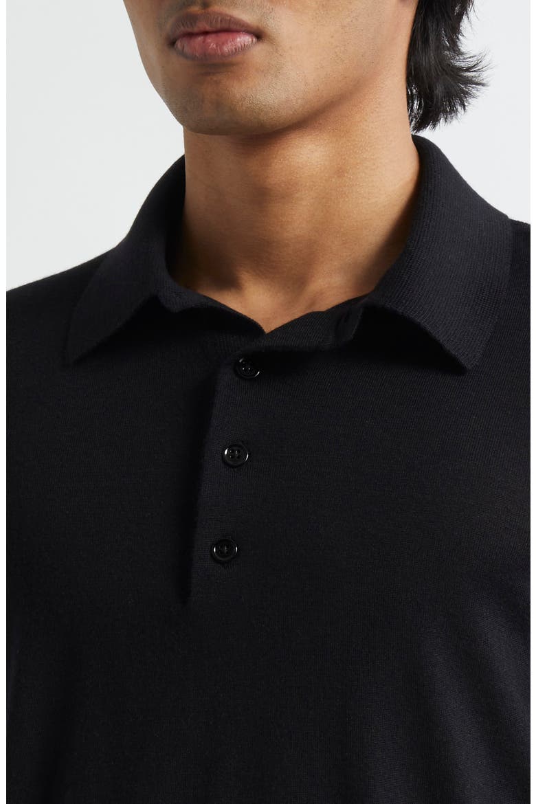 Fine Gauge Cashmere & Silk Polo Sweater, Alternate, color, LB999 BLACK