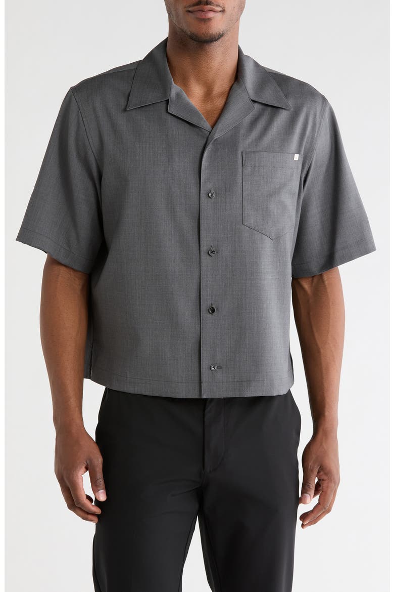 Boxy Short Sleeve Wool Button-Up Shirt, Main, color, LIGHT GREY MELANGE