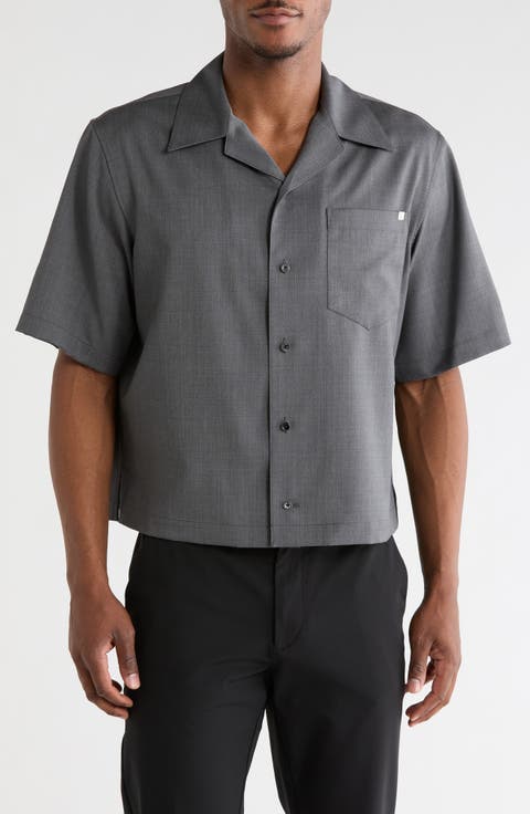 Boxy Short Sleeve Wool Button-Up Shirt