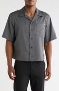 Helmut Lang Boxy Short Sleeve Wool Button-Up Shirt
