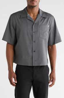 Helmut Lang Boxy Short Sleeve Wool Button-Up Shirt