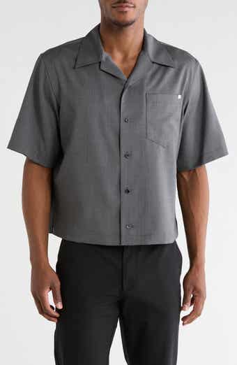 Helmut Lang Boxy Short Sleeve Wool Button-Up Shirt