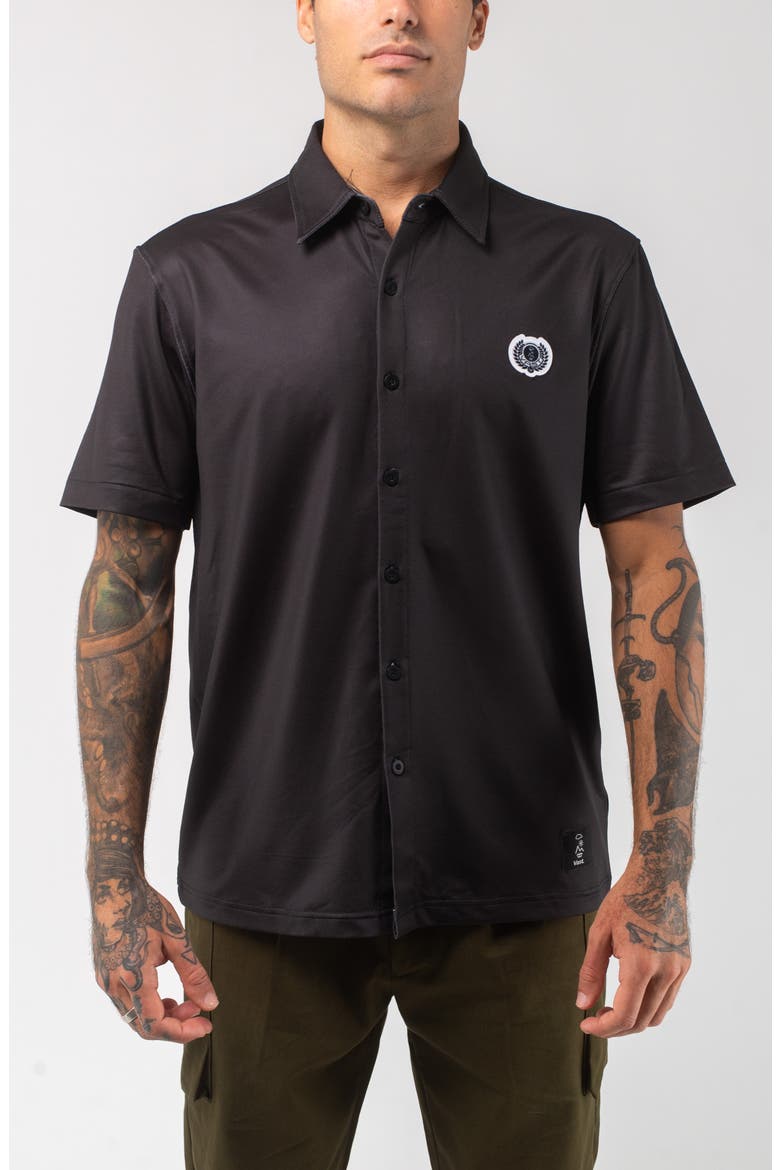 Aqua Terra Night Shade Tech Short Sleeve Performance Button-Up Shirt, Main, color, BLACK