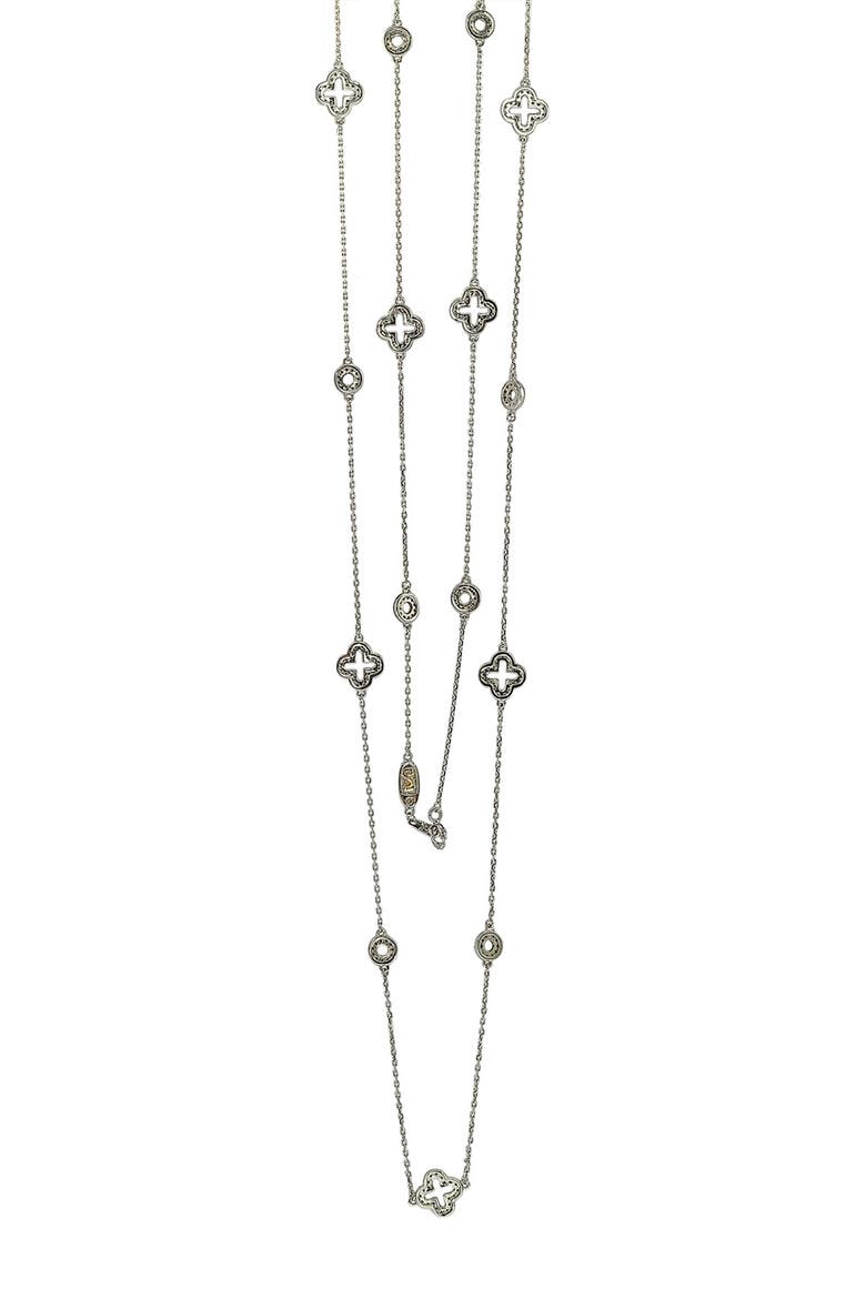 Sterling Silver Sapphire & Diamond Accent Station Necklace - 0.02ct., Alternate, color, BLUE