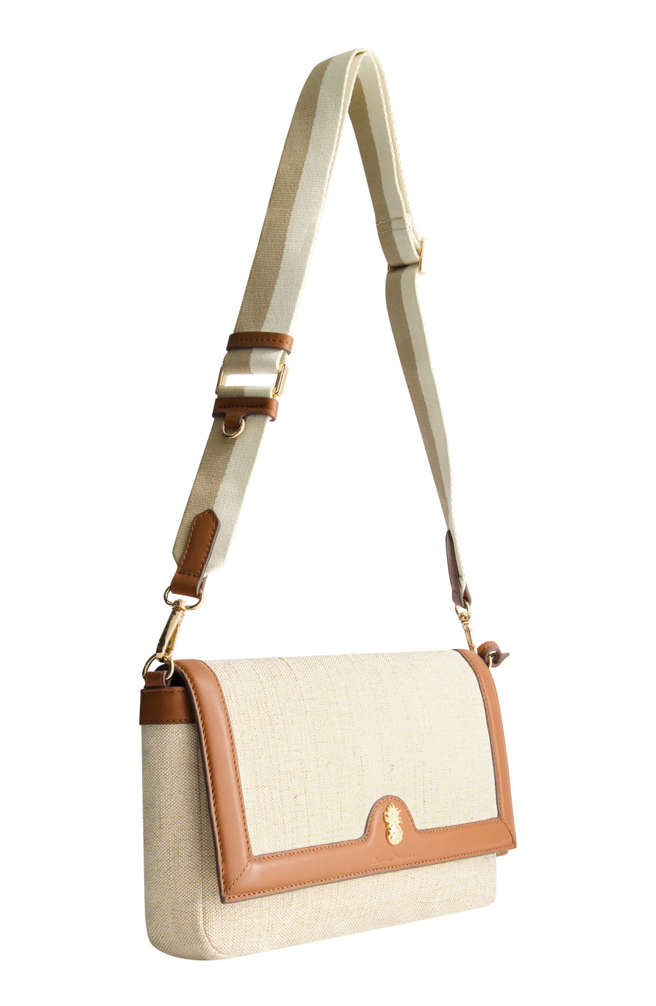 Lurex Linen Long Flap Crossbody, Alternate, color, NATURAL