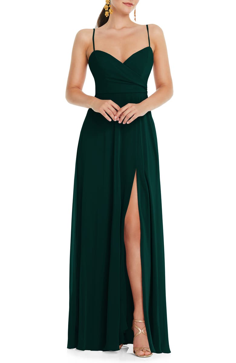Strapless Long Sheath Chiffon Gown with Slit Lemon