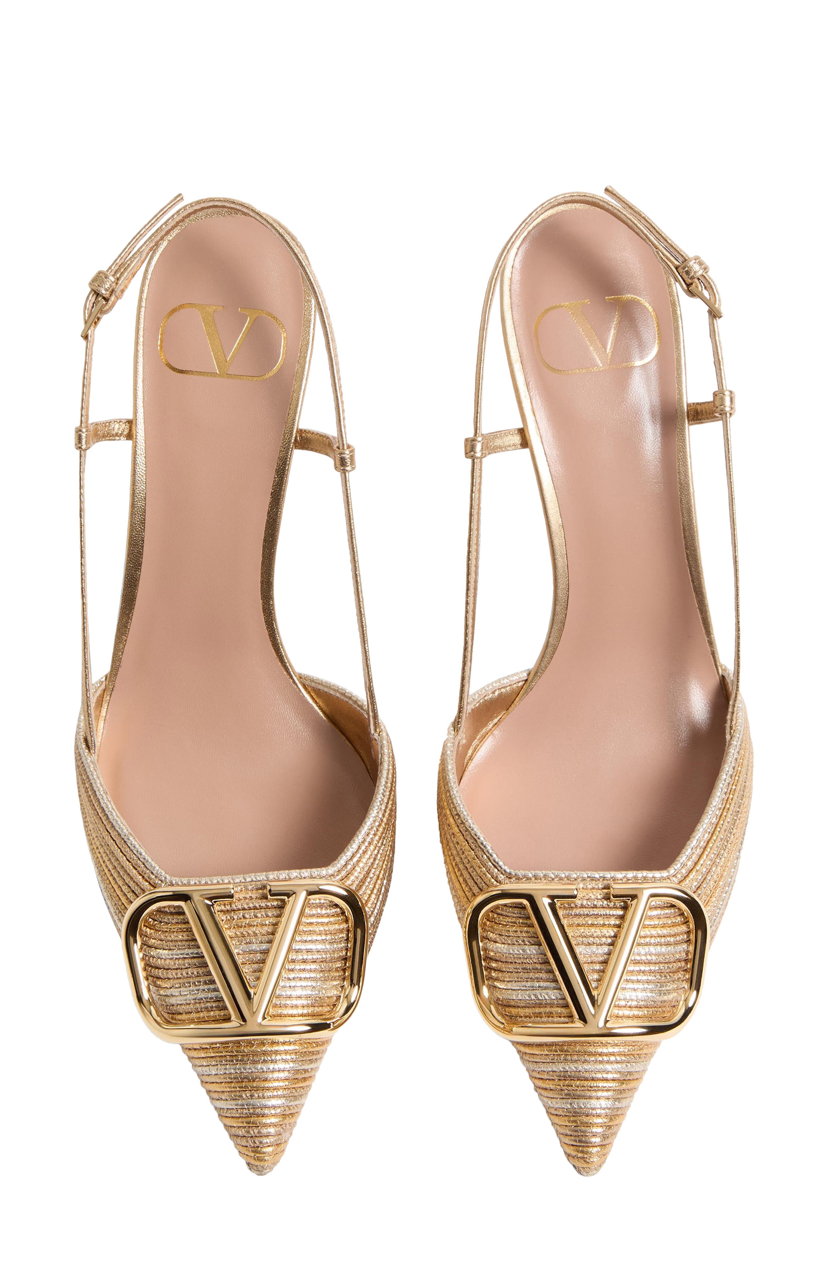 Valentino Garavani VLOGO Signature Metallic Slingback Pump, Alternate, color, Gold