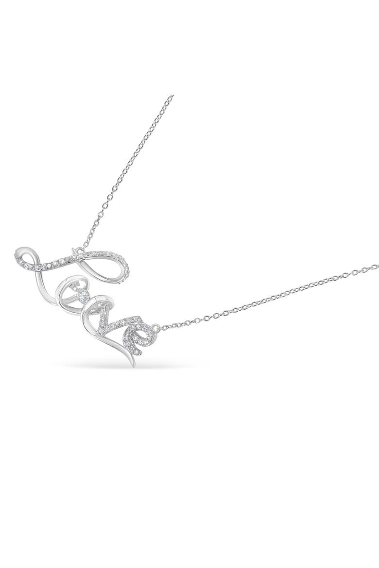 .925 Sterling Silver 1/4 Cttw Diamond Cursive "Love" Pendant Necklace, Alternate, color, White