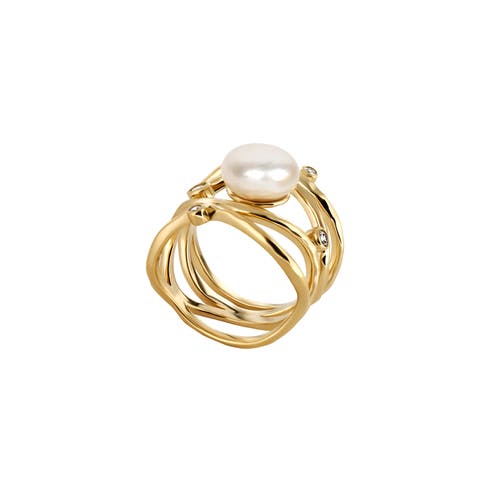 KARMA AND LUCK KARMA AND LUCK PEARL GOLD PLATED STATEMENT RING MYSTIC BEAUTY