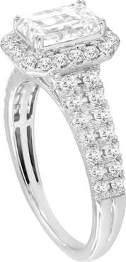 LuvMyJewelry Lilit 14K White Gold Emerald Cut Lab Grown Diamond Halo Engagement Ring - 2.2 Ct