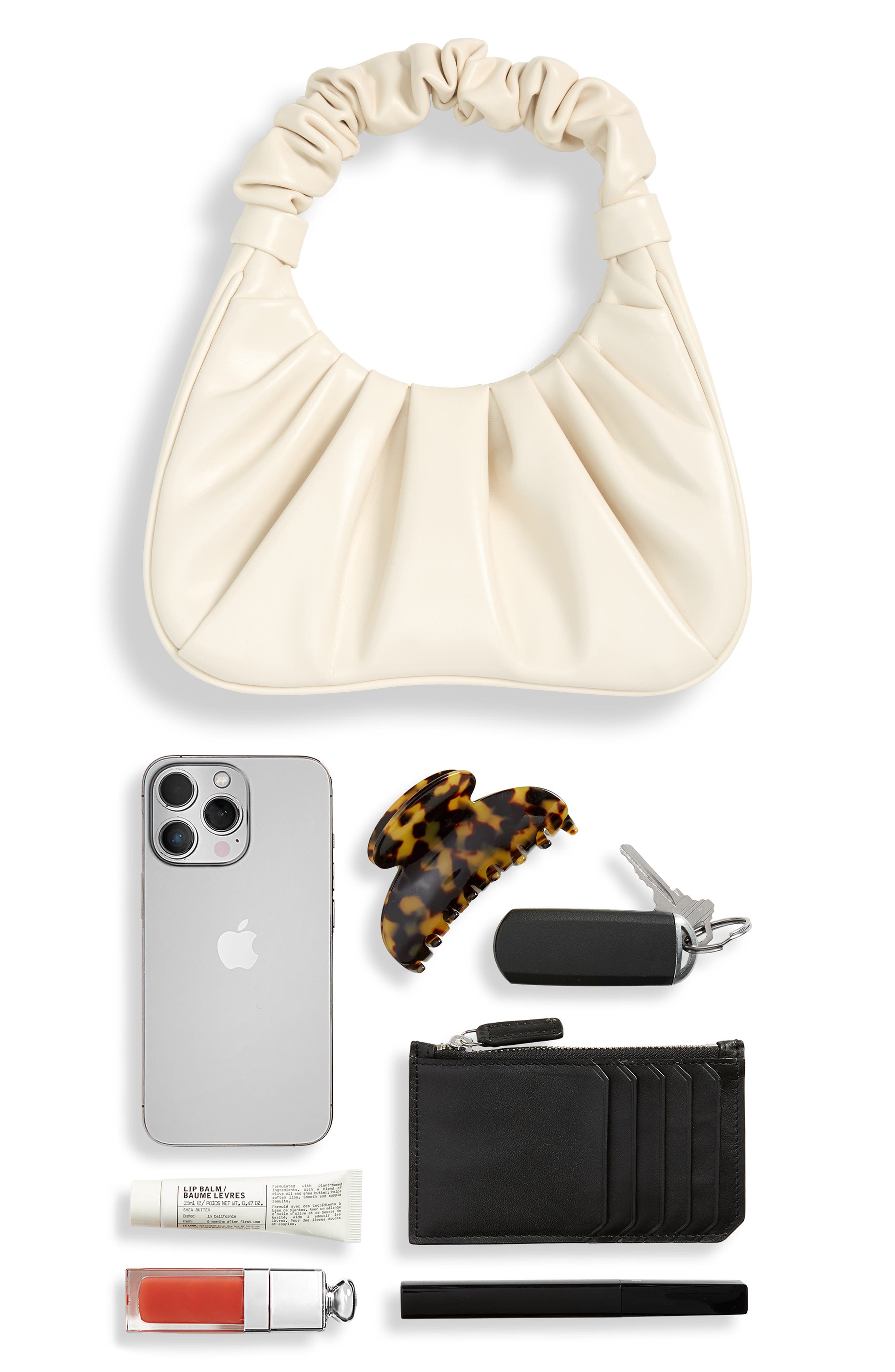 Gabbi Ruched Faux Leather Hobo, Alternate, color, IVORY