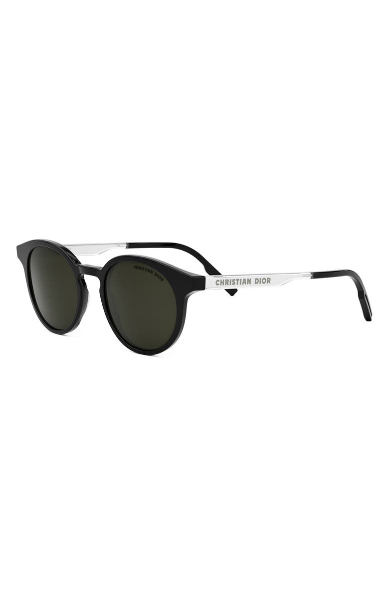 DIOR 'DiorTag R1I 49mm Small Round Sunglasses, Alternate, color, Shiny Black / Green