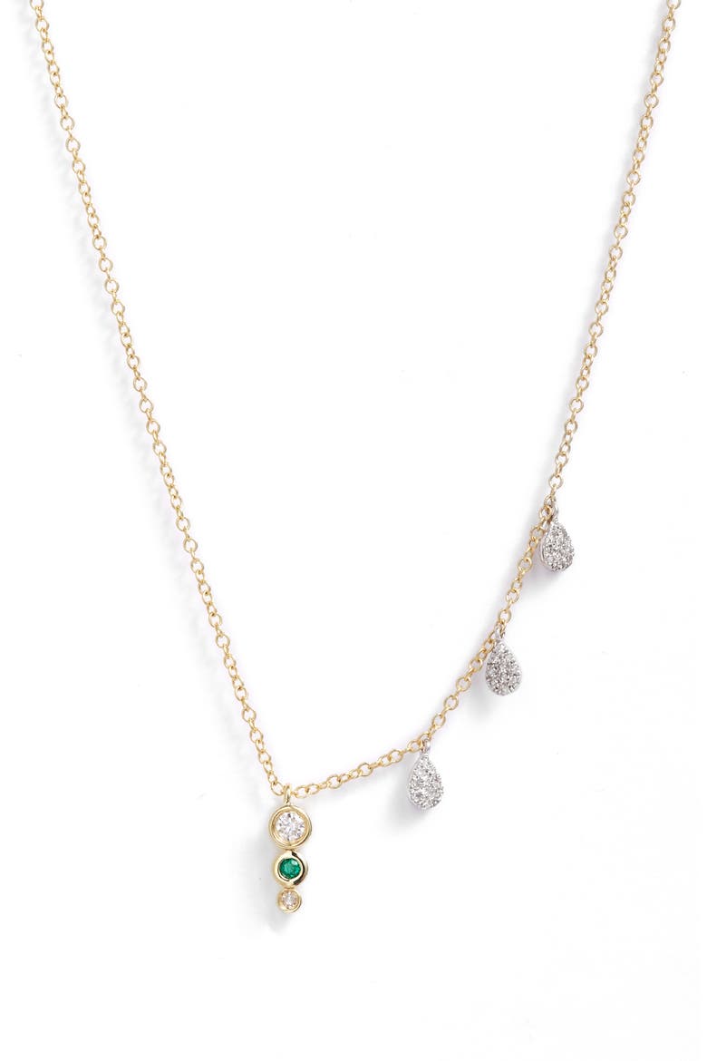 Diamond & Emerald Multi Charm Pendant Necklace, Main, color, YELLOW GOLD