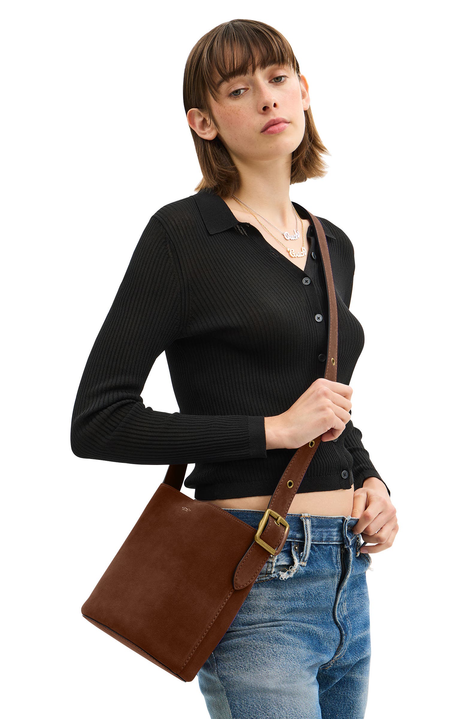 COACH Bleecker Suede Crossbody Bag, Alternate, color, B4/ Warm Brown