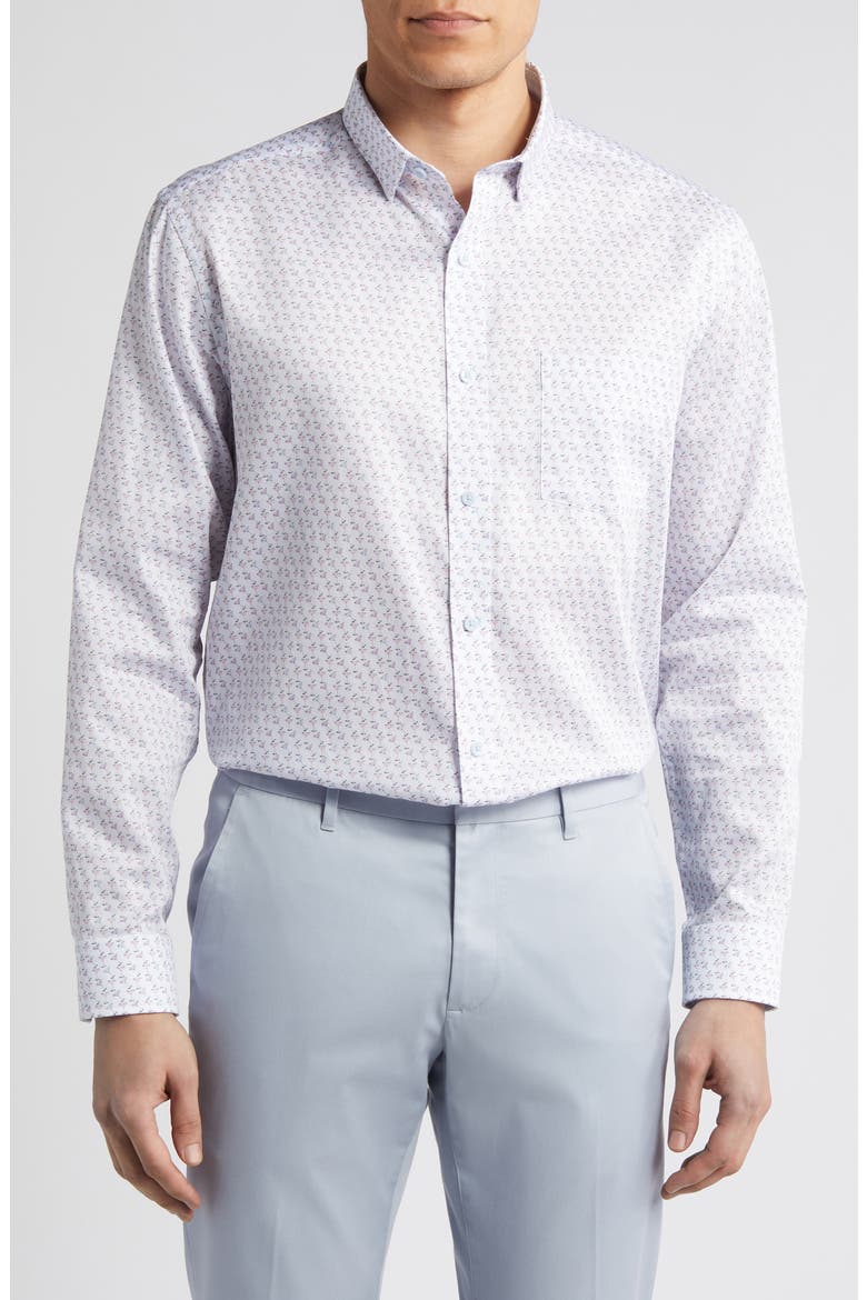 Cocktail Print Cotton Button-Up Shirt, Main, color, PINK/BLUE