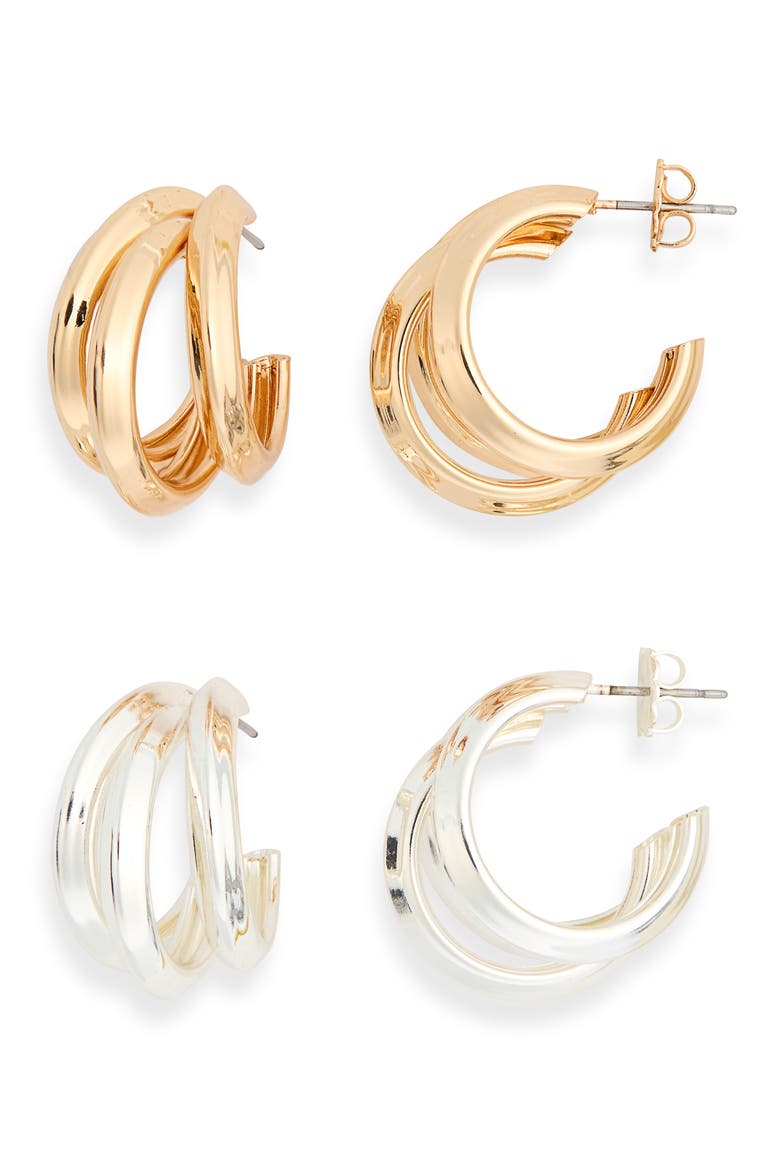 2-Pack Triple Split Hoop Earrings, Main, color, GOLD- SILVER