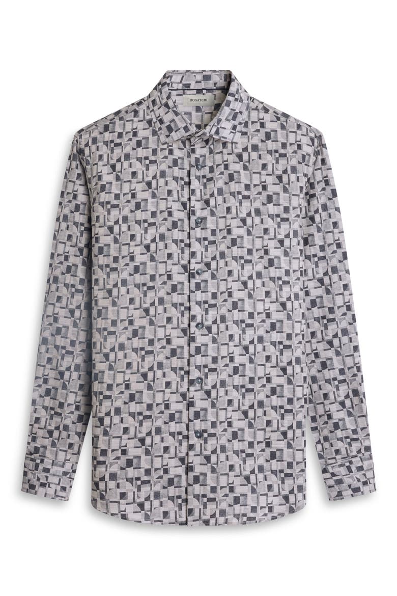 Axel Shaped Fit Print Button-Up Shirt, Alternate, color, SLATE