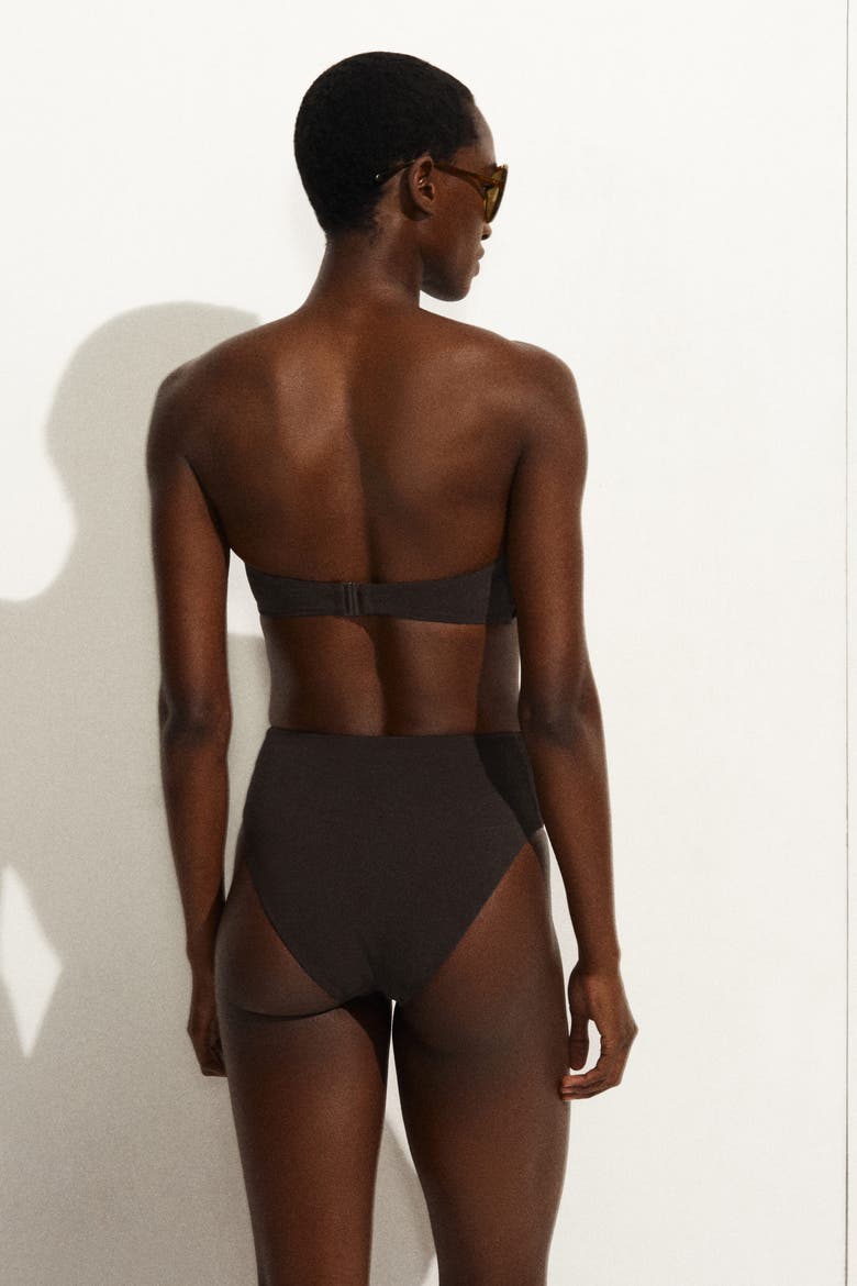 Textured High-waisted Bikini Briefs, Alternate, color, BROWN