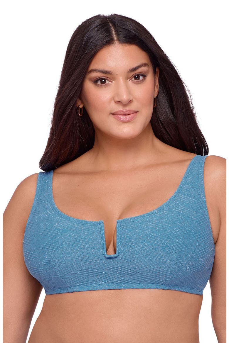 Supportive and Sculpting Basket Weave Scoop Back Cutout U-Wire Bikini Swimsuit Top, Main, color, Powder Blue Basket Weave