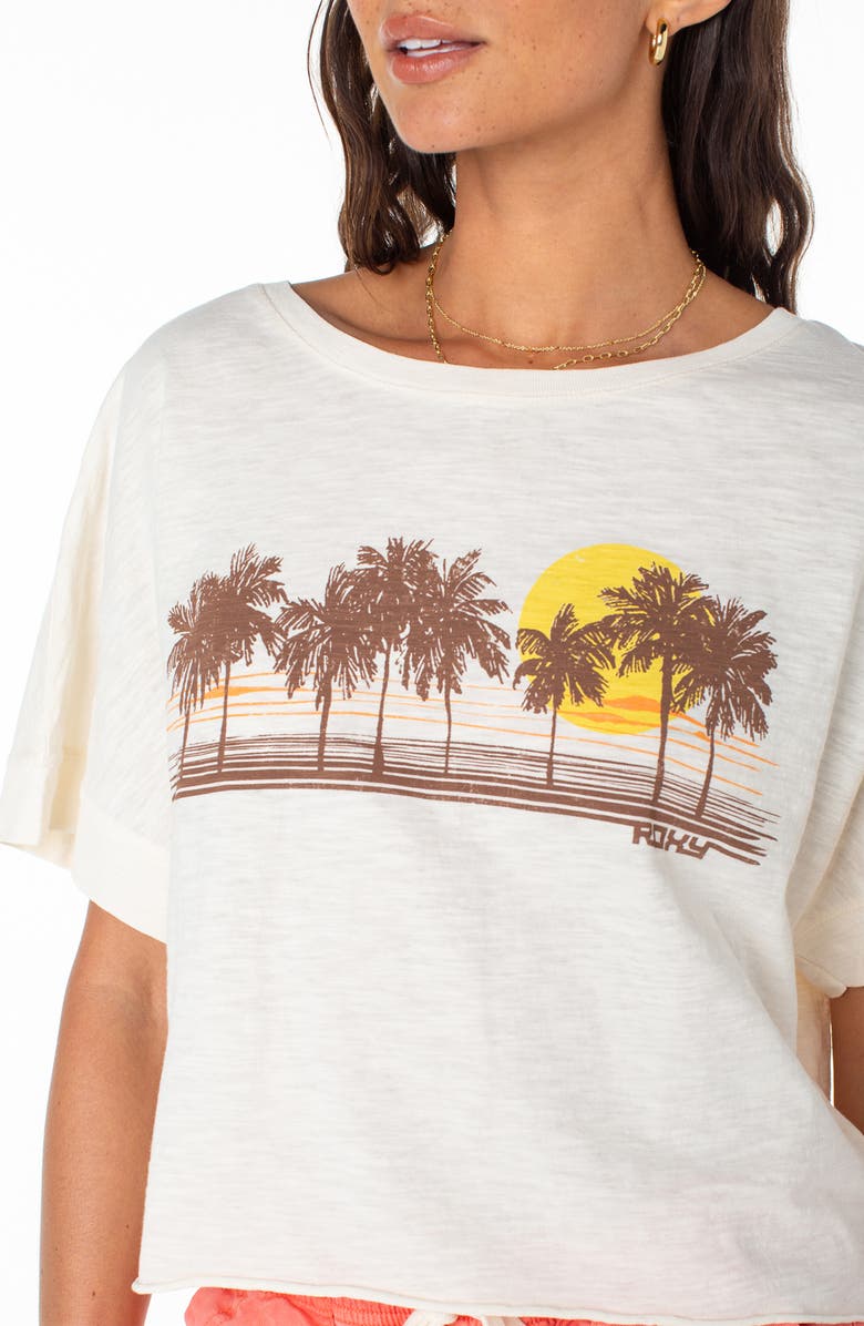 Roxy Palm Stripe Oversize Crop Graphic T-Shirt, Alternate, color, Egret