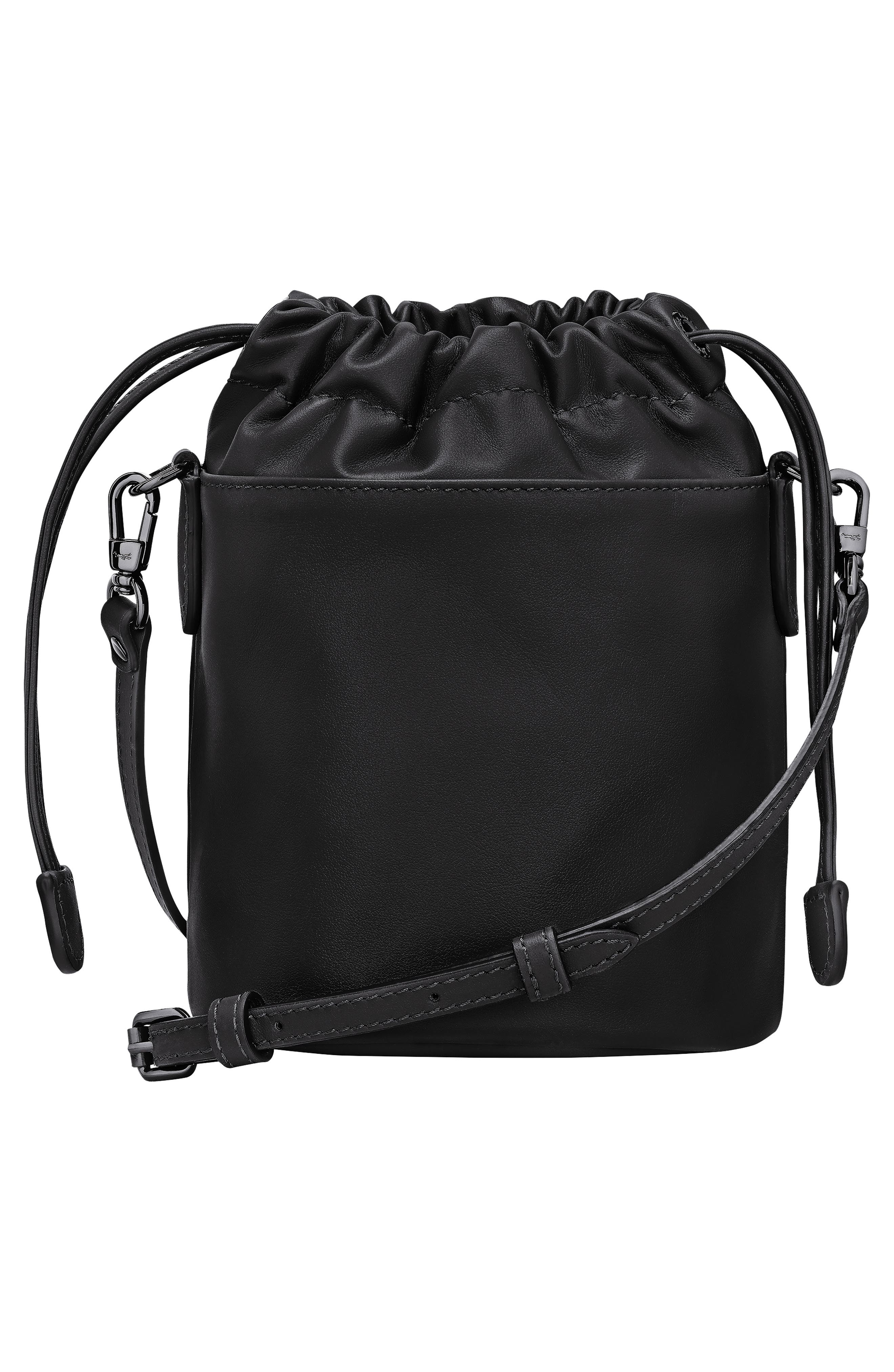 Longchamp Extra Small Le Pliage Xtra Leather Bucket Bag, Alternate, color, Black