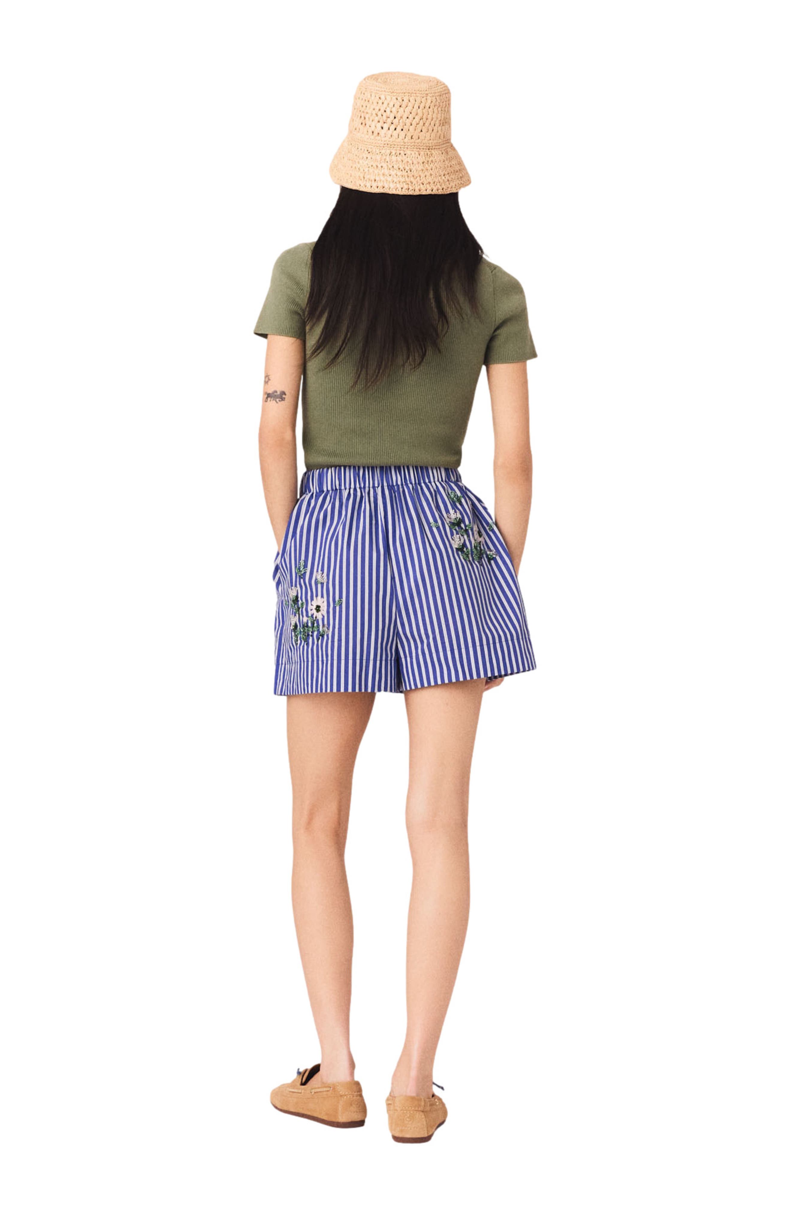 Embroidered striped cotton shorts - image 2