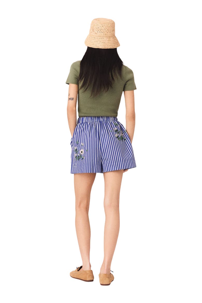 Embroidered striped cotton shorts, Alternate, color, White/blue