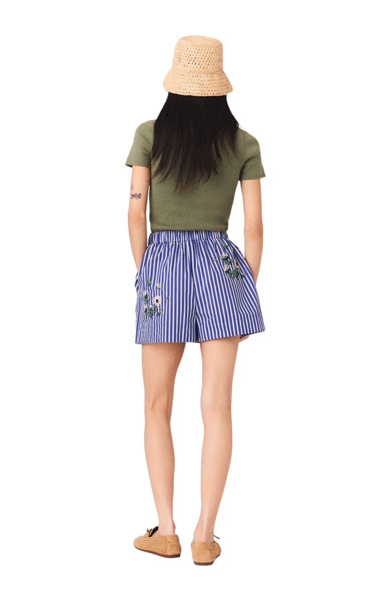 maje Embroidered striped cotton shorts, Alternate, color, White/Blue