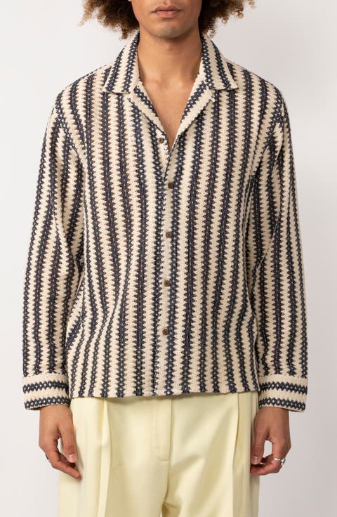 Jason Zigzag Knit Button-Up Shirt
