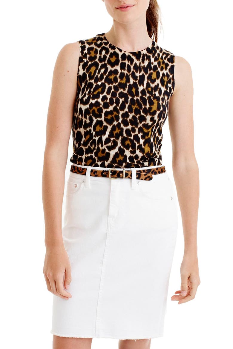 J.Crew 'Jackie' Leopard Lightweight Wool Sweater Shell, Main, color, BLACK AMBER