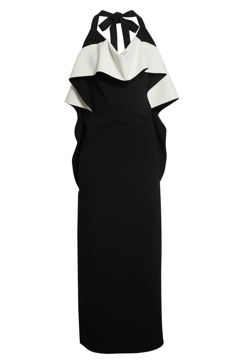 Sanna Ruffle Matte Double Crepe Gown, Alternate, color, BLACK/ IVORY