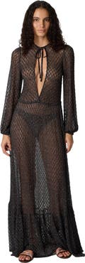 Missoni Long Cover-up Dress In Lamé Viscose With Spiderweb Motif And Flounces