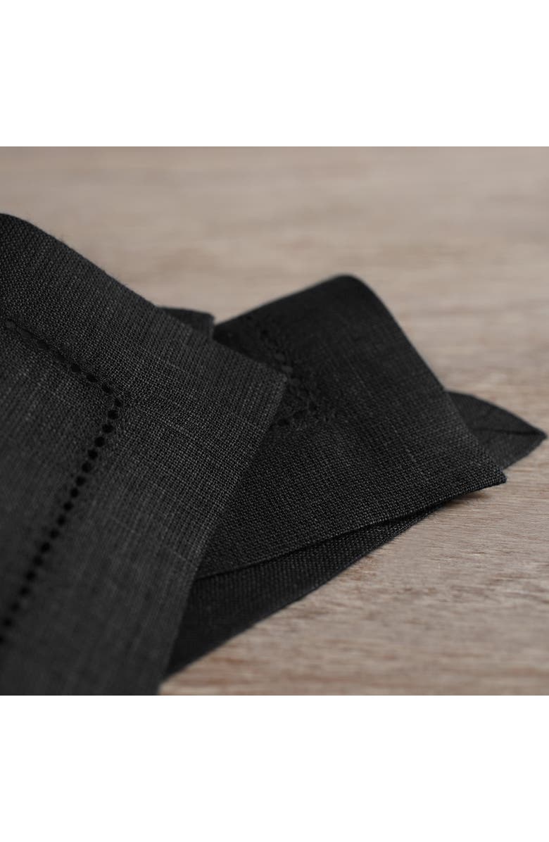 Solino Home Linen Cocktail Napkins Set of 12, 6 x 6 Inch for Dining Table, Holiday and Everyday Table Decor - Classic Hemstitch, Alternate, color, Black