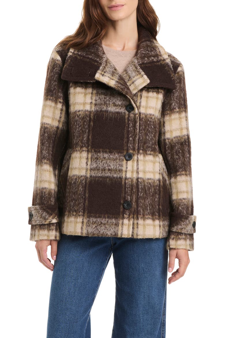 Plaid Wool Blend Short Coat, Alternate, color, BURNT UMBER PLAID