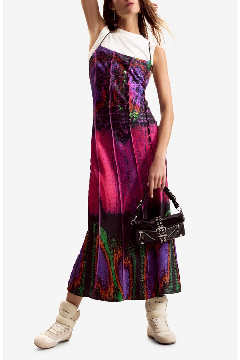 Mixed Media Print Midi Dress, Main, color, FUCHSIA