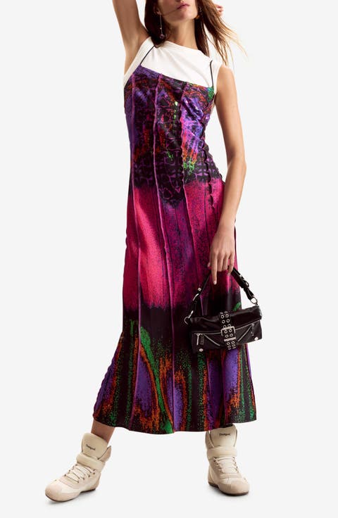 Mixed Media Print Midi Dress