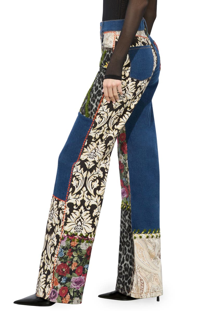 Alice + Olivia Weezy Patchwork Jeans, Alternate, color, Lola Blue/ Multi