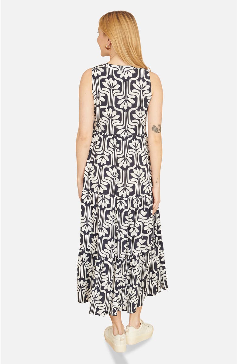 Yumi Retro Print Relaxed Midi Dress, Alternate, color, Navy
