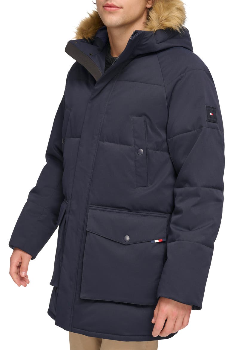 Faux Fur Trim Insulated Parka, Alternate, color, NAVY