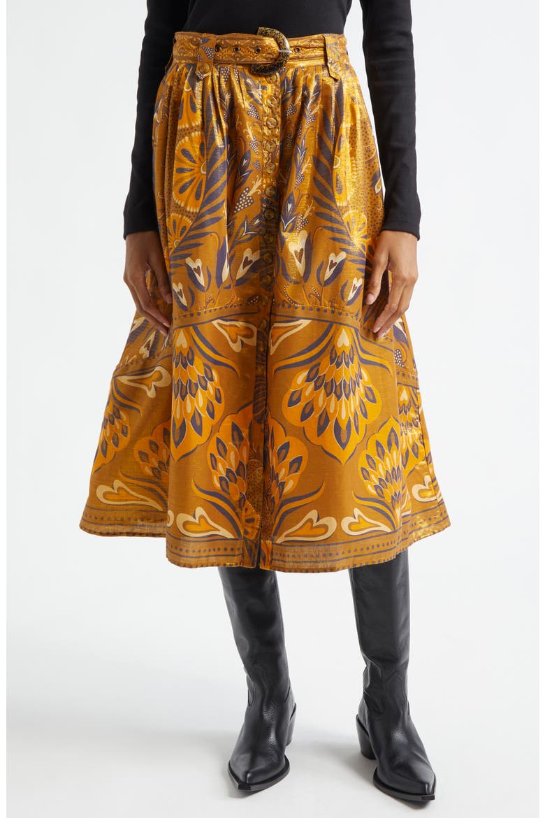 Metallic Mixed Print Cotton Blend Skirt, Main, color, HEART FOREST GOLD