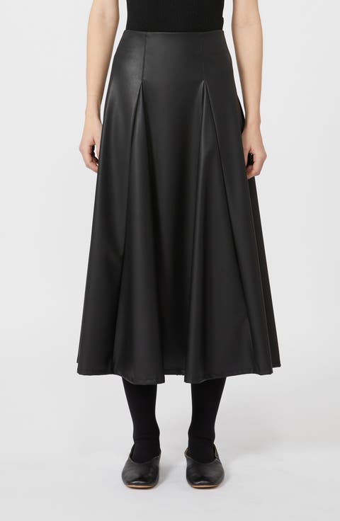 Nocera Faux Leather Godet Midi Skirt