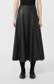MM by Max Mara Nocera Faux Leather Godet Midi Skirt
