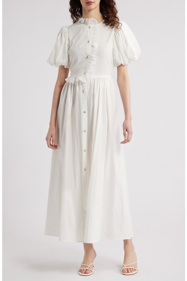 Embrace Ruffle Puff Sleeve Maxi Dress, Main, color, IVORY