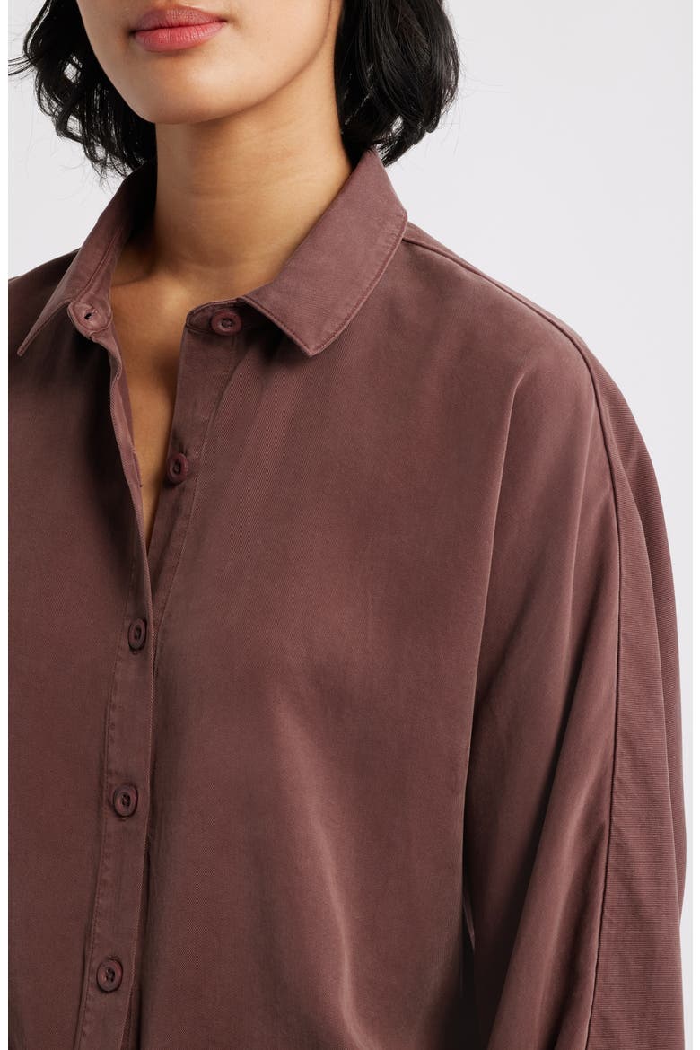 Tie Hem Twill Button-Up Shirt, Alternate, color, CHOCOLATE TRUFFLE