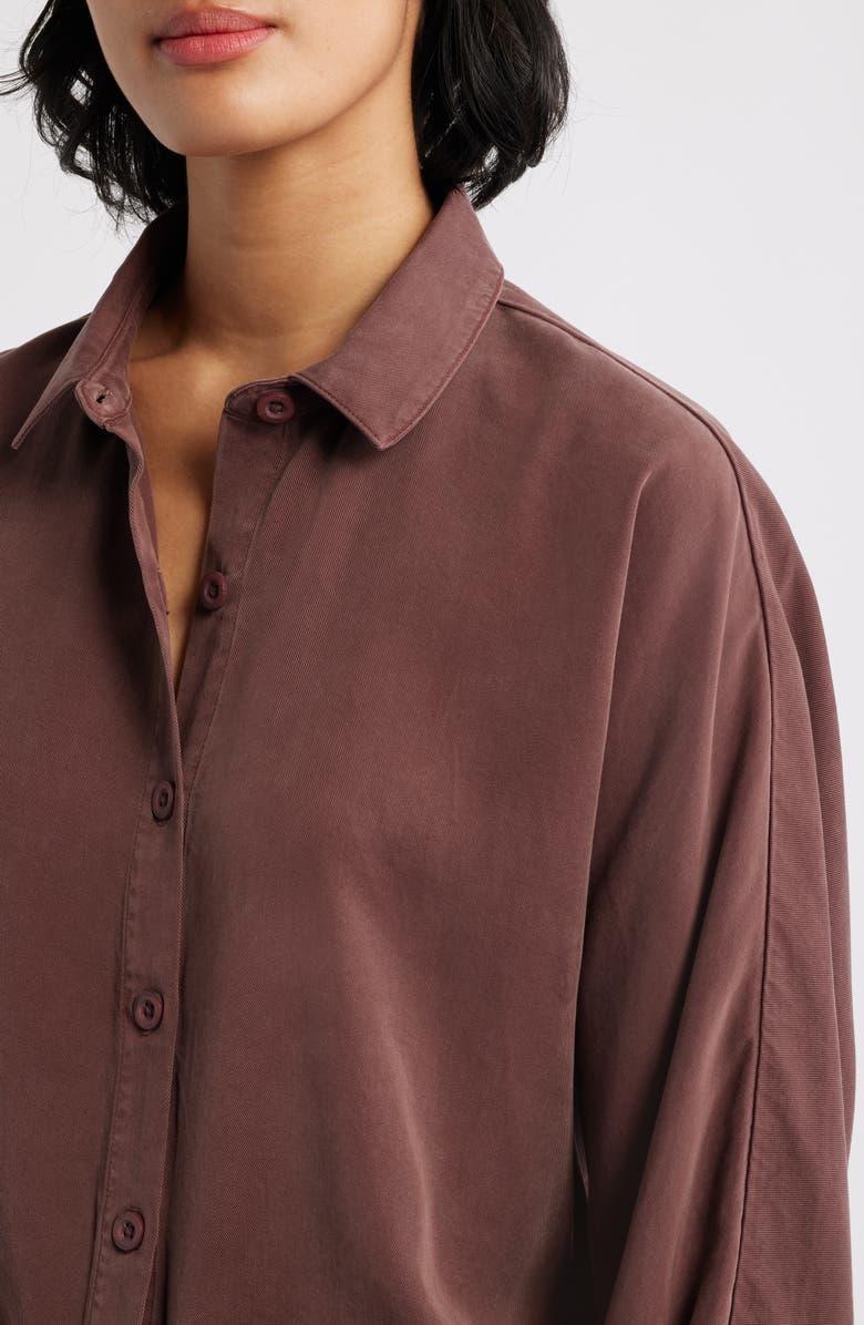 Cloth
Stone Tie Hem Twill Button-Up Shirt, Alternate, color, Chocolate Truffle