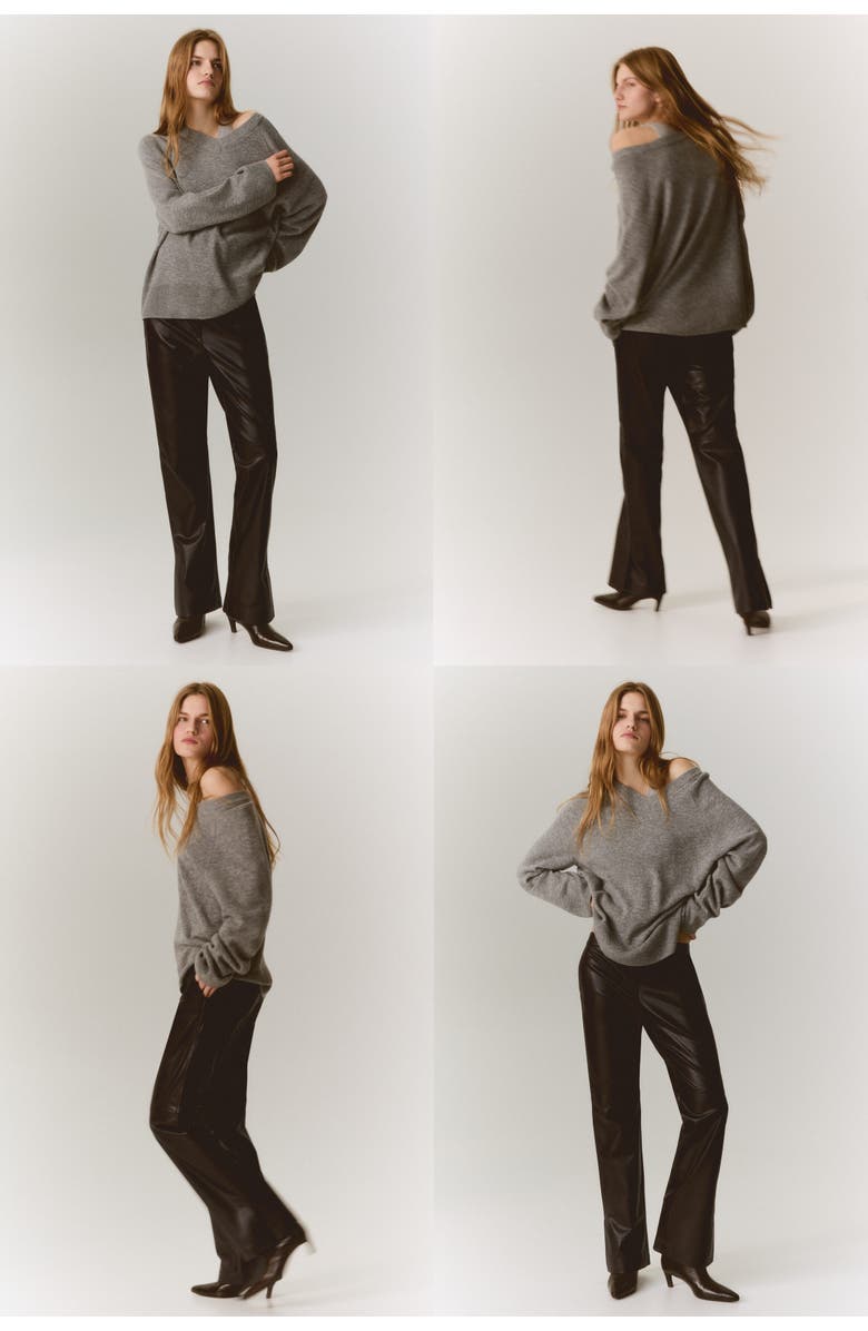 H&M Coated Bootcut Trousers, Alternate, color, Dark Brown