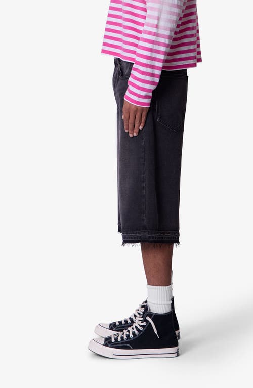 Mnml Ultra Baggy Raw Edge Denim Shorts In Black