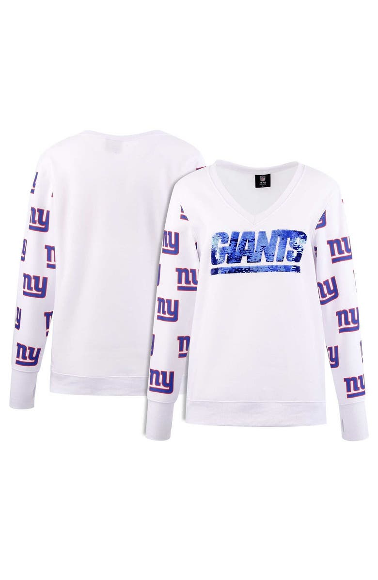 CUCE Women's Cuce White New York Giants Sequin Fleece V-Neck T-Shirt, Alternate, color, White