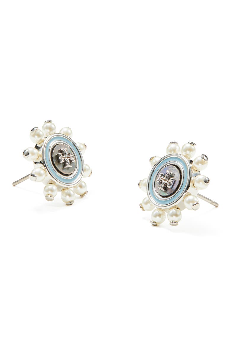 Kira Faux Pearl Stud Earrings, Alternate, color, BLUE / PEARL